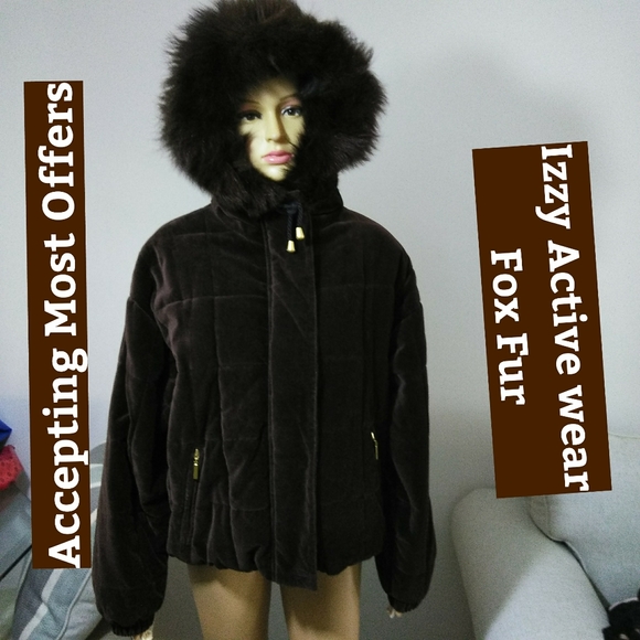 Izzi Activewear Jackets & Blazers - Izzi Activewear Brown Fox Fur Hoodie Sz 12